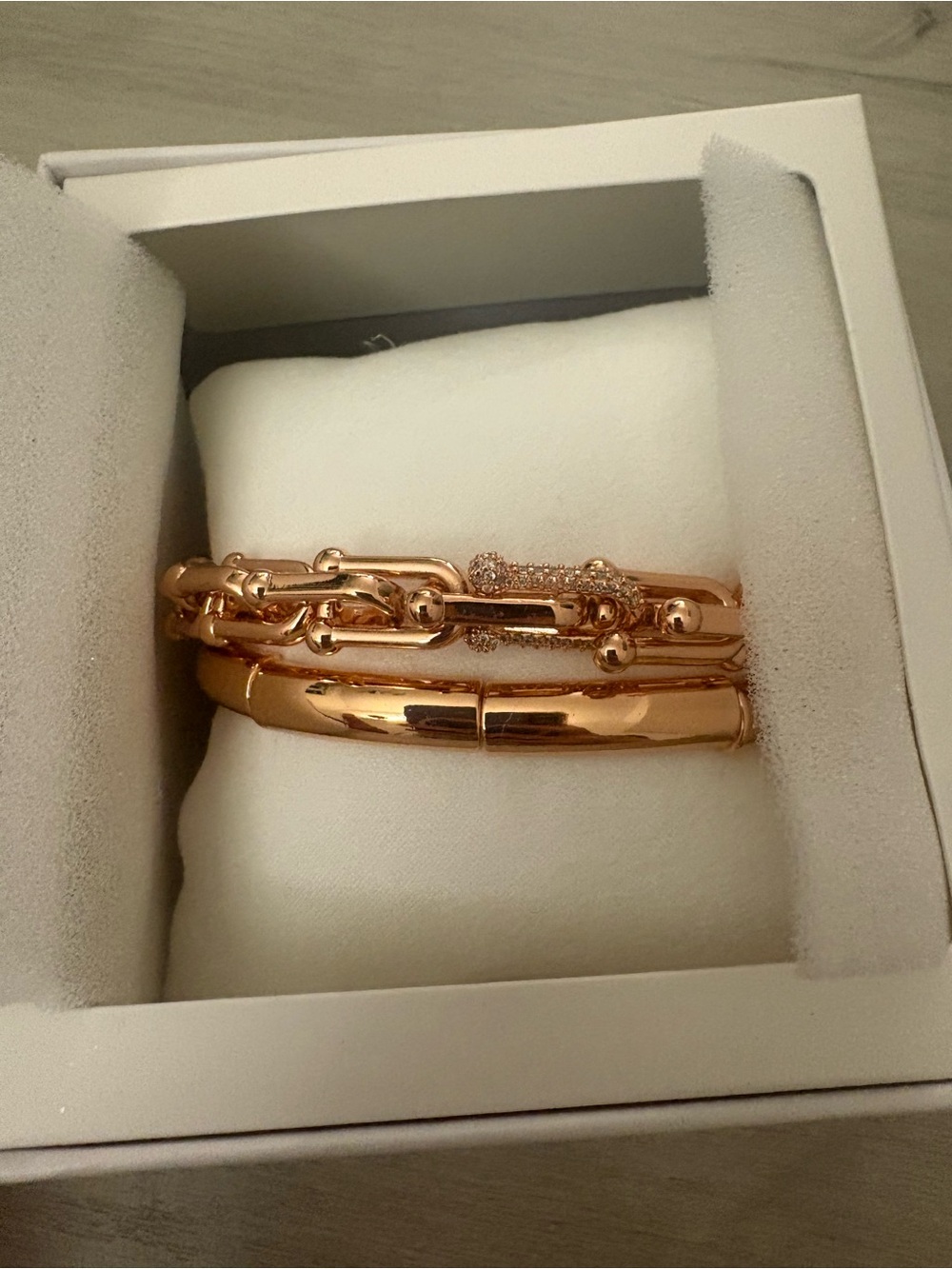 Women’s Rose Gold Bangle and Link Bracelet Set Adjustable